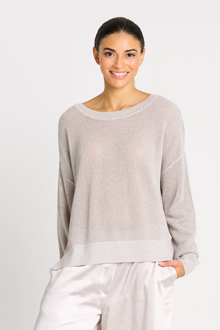 Metallic Mini Seed Stitch Sweater Putty