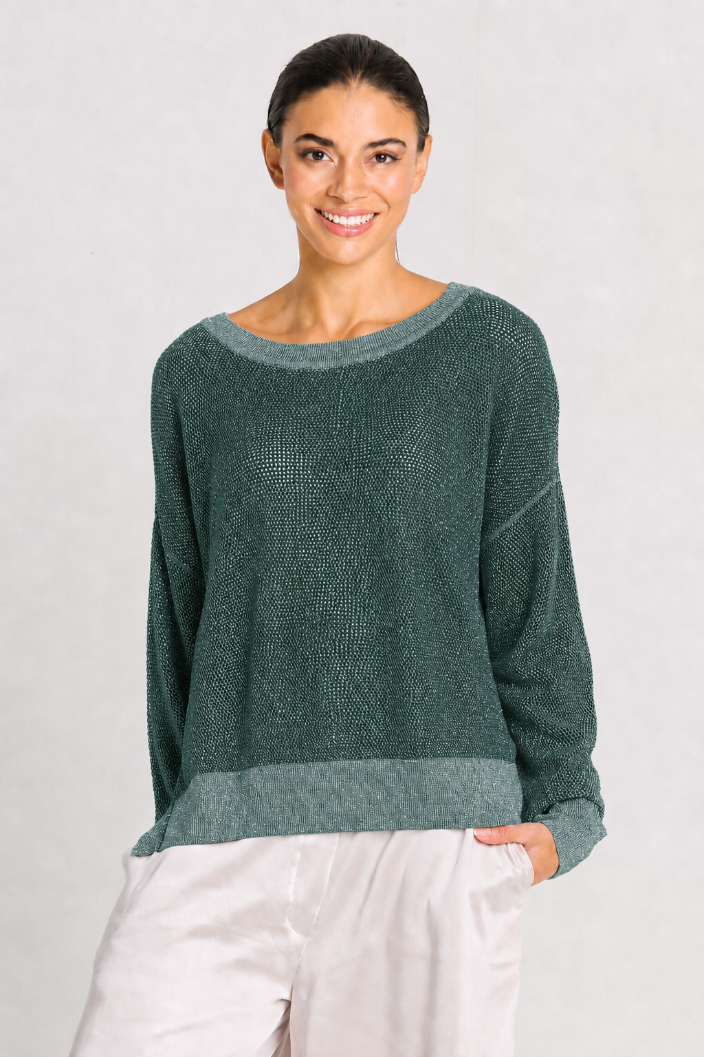 Pima Cotton Metallic MIni Seed Stitch Evergreen