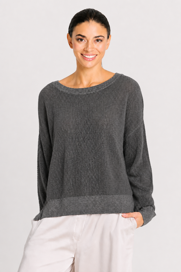 Pima Cotton Metallic Mini Seed Stitch Sweater Asphalt