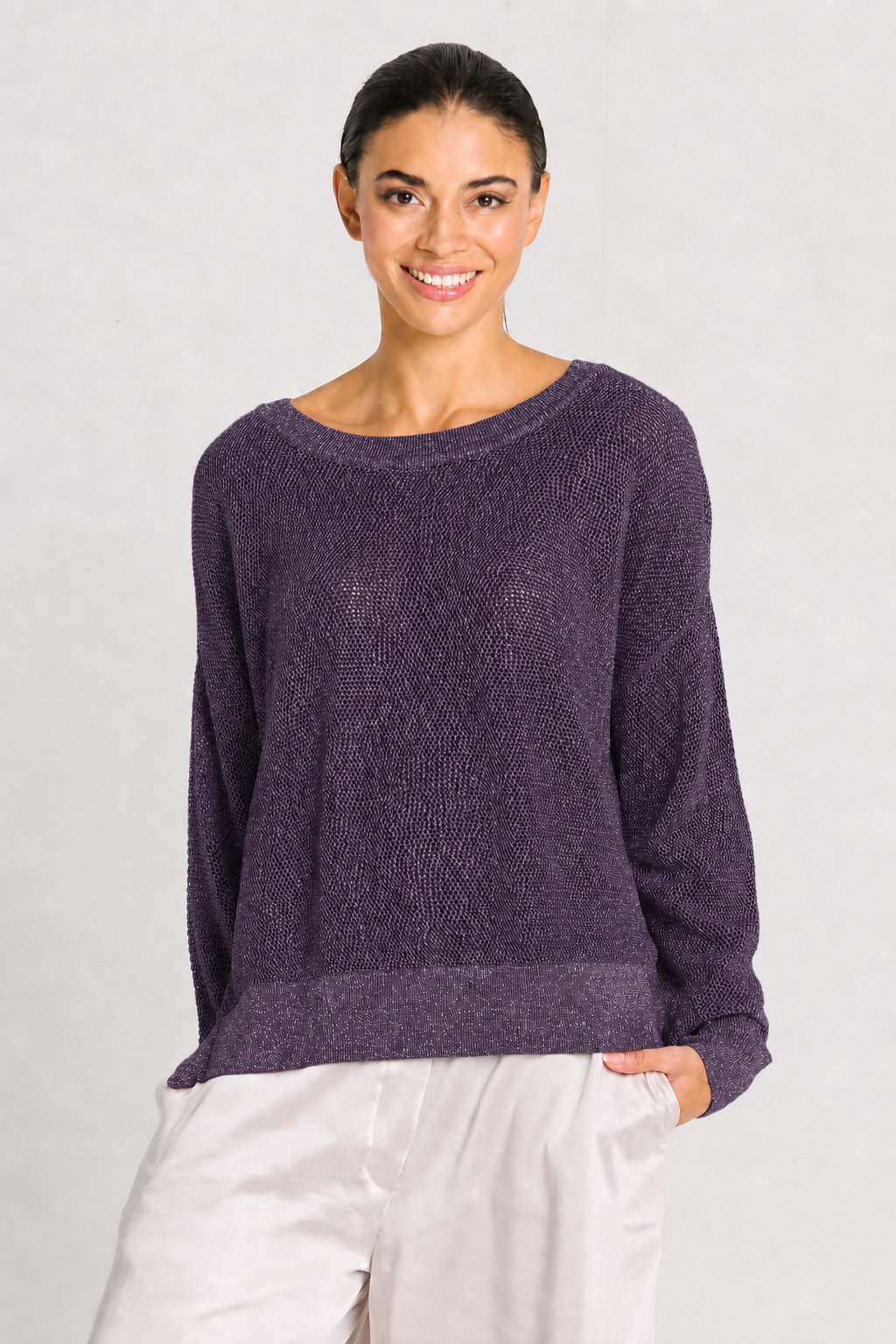 Pima Cotton Metallic Mini Seed Stitch Plum