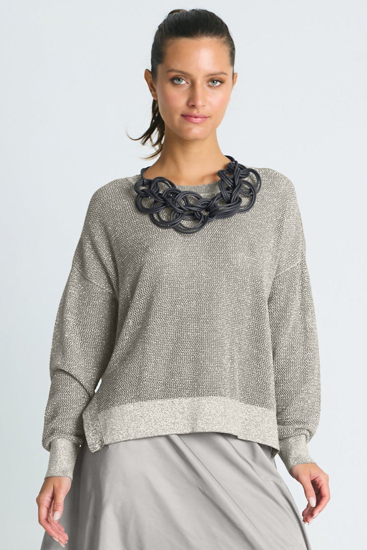 Pima Cotton Metallic Mini Seed Stitch in Putty Silver