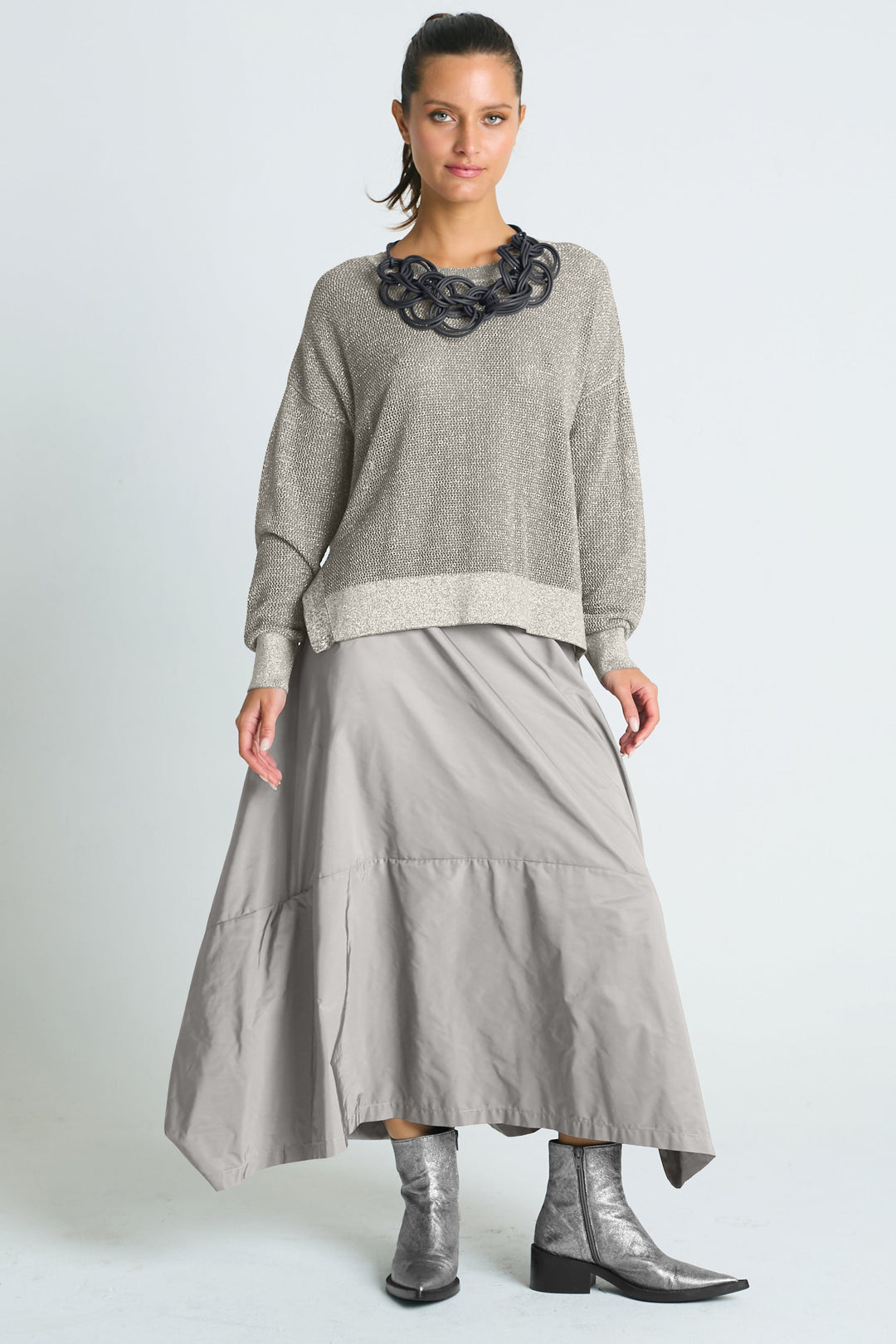 Pima Cotton Metallic Mini Seed Stitch in Putty Silver