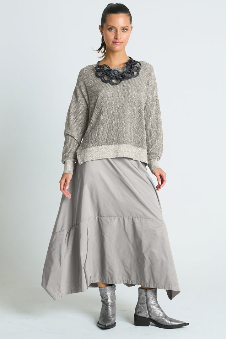 Pima Cotton Metallic Mini Seed Stitch in Putty Silver