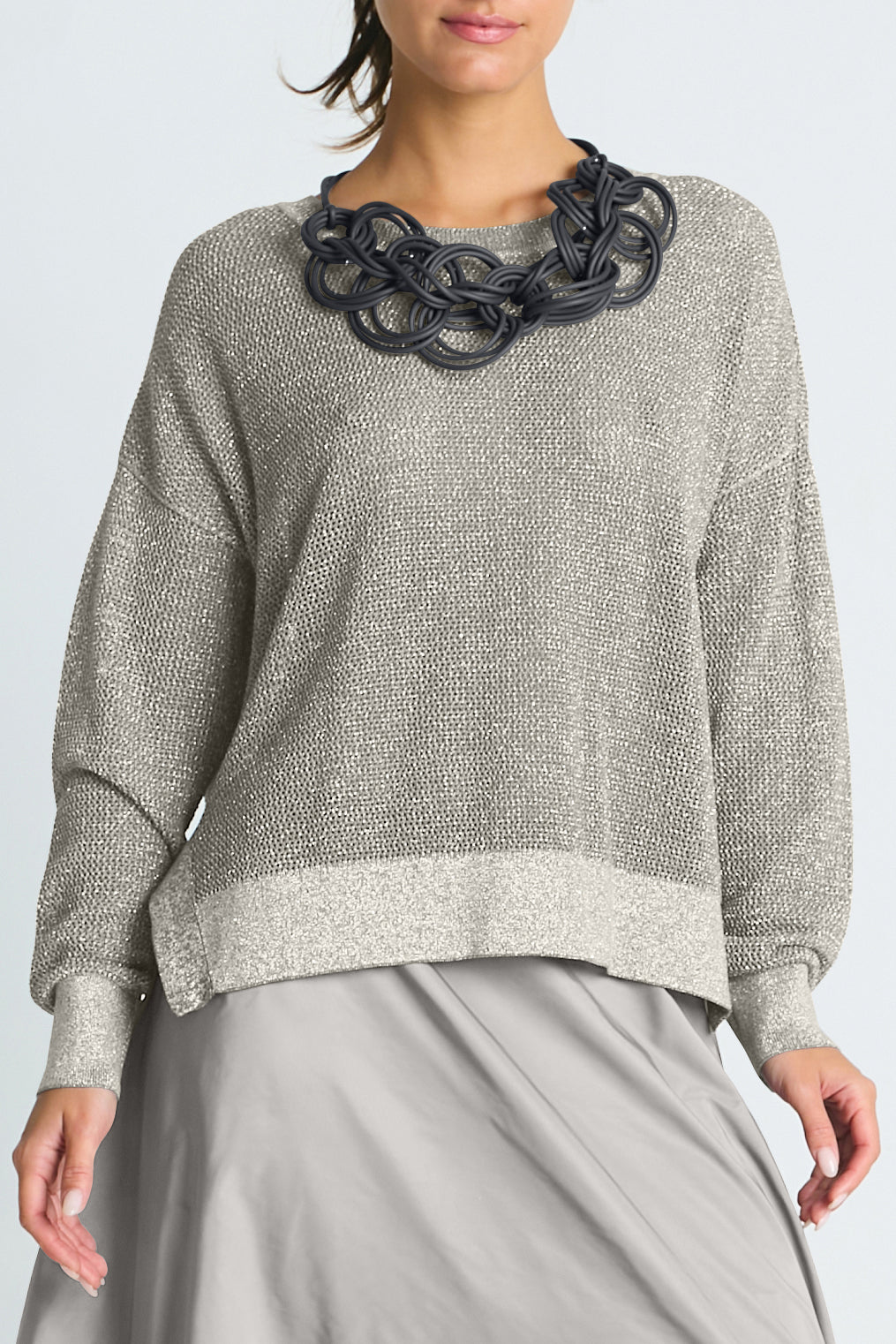 Pima Cotton Metallic Mini Seed Stitch in Putty Silver