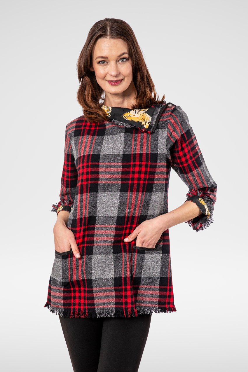 Aspen Flannel Tunic Red Black Yarn dyed Plaid