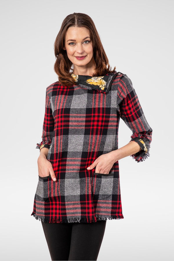 Aspen Flannel Tunic Red Black Yarn dyed Plaid