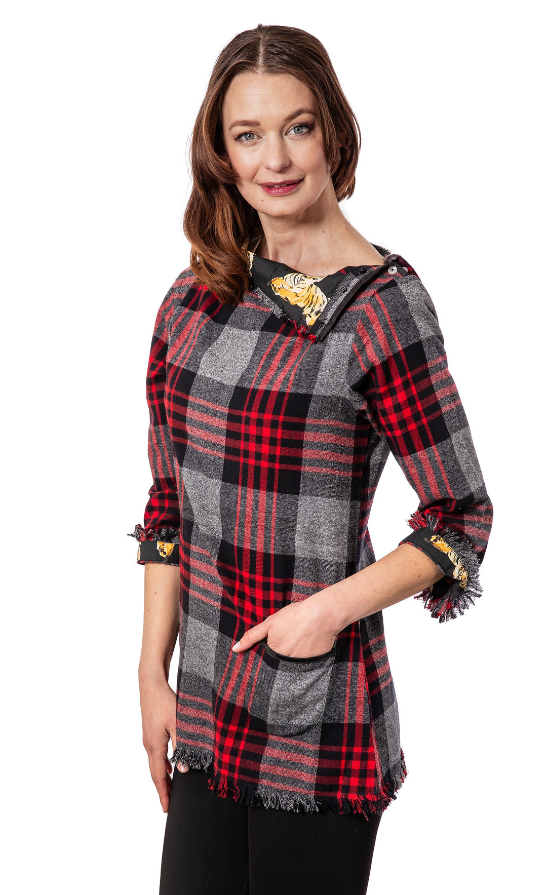 Aspen Flannel Tunic Red Black Yarn dyed Plaid