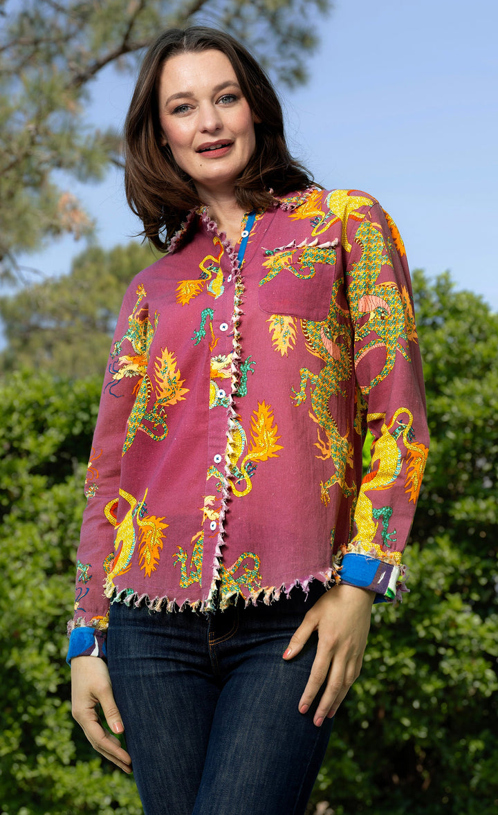 Cape Cod Top Violet Dragon Print
