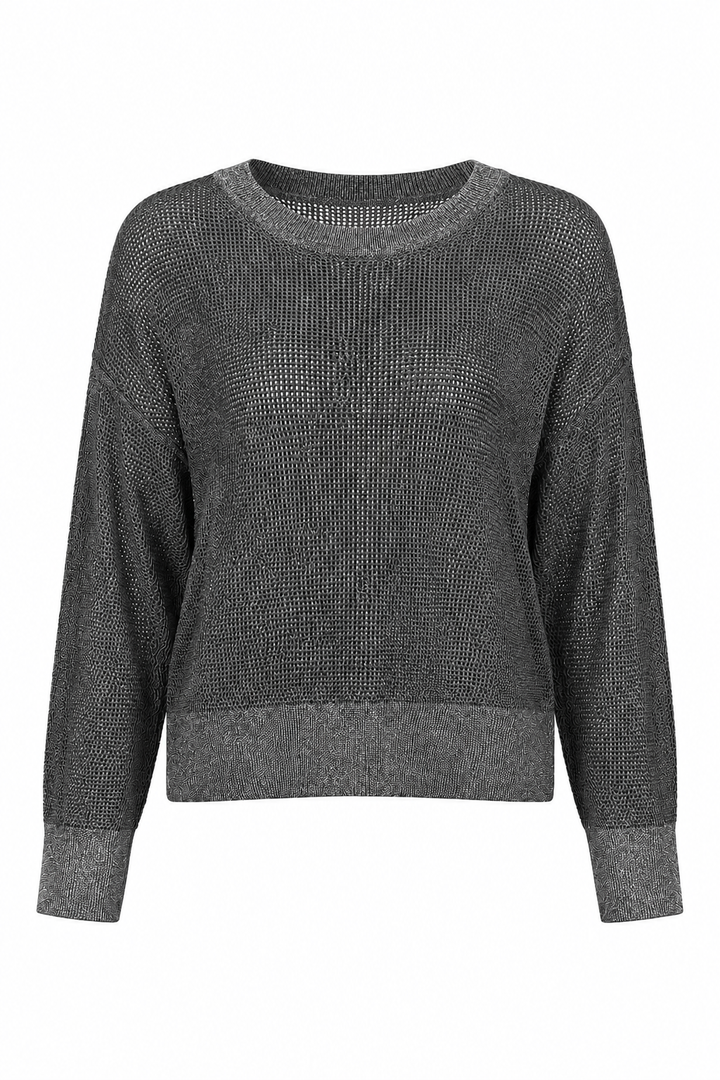 Pima Cotton Metallic Mini Seed Stitch Sweater Asphalt