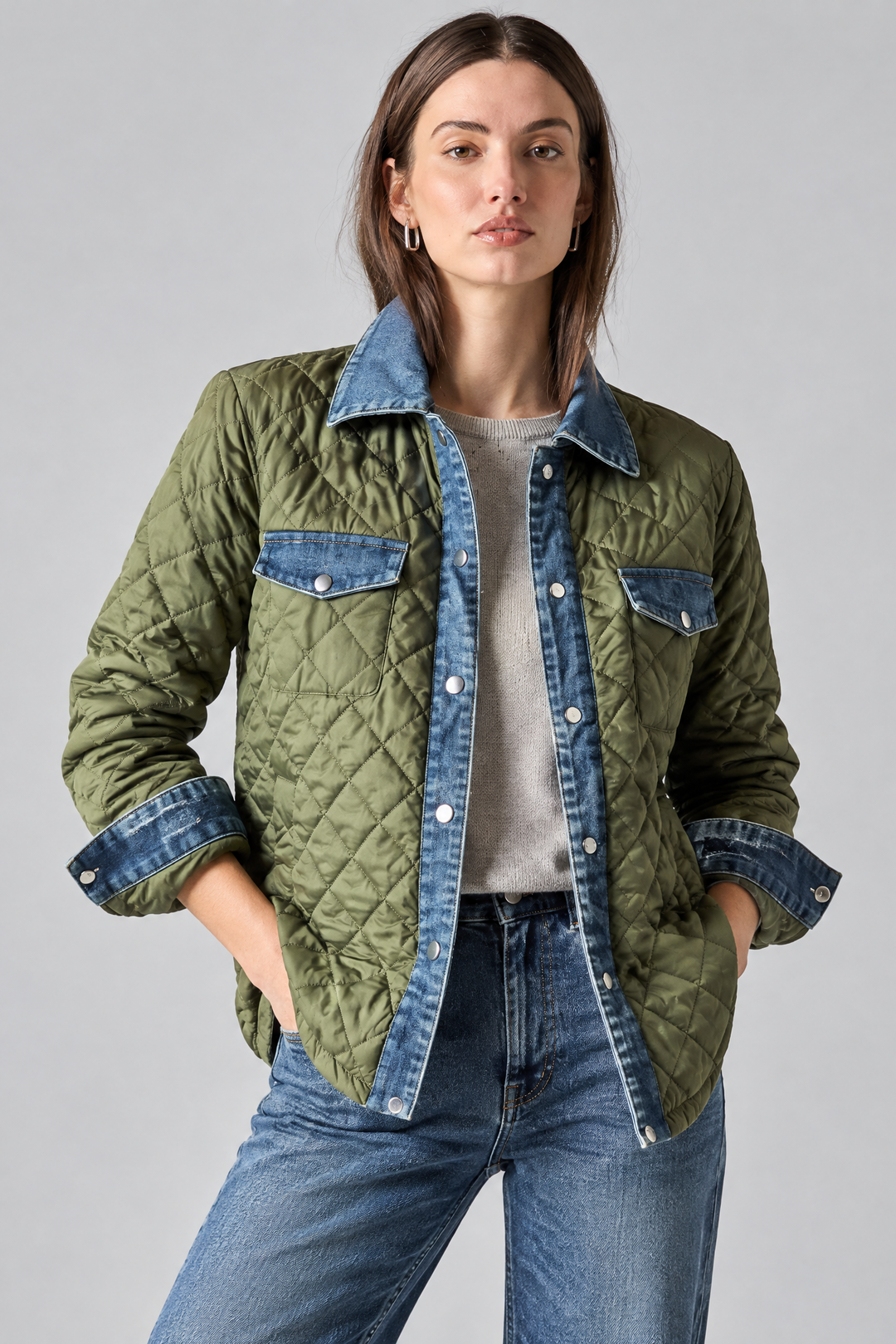 Puffer Jacket Denim Trim-COATS-J SOCIETY-Just Perfect Collection