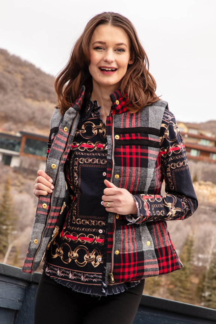 Rosey Vest Grey Plaid Flannel