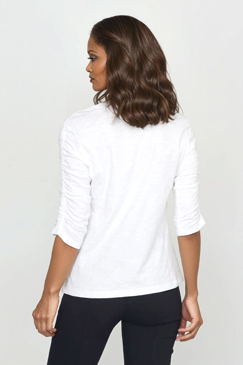 3/4 Sleeve Ruched Tee White