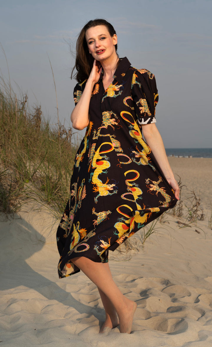 Montauk Dress Black Dragon Print