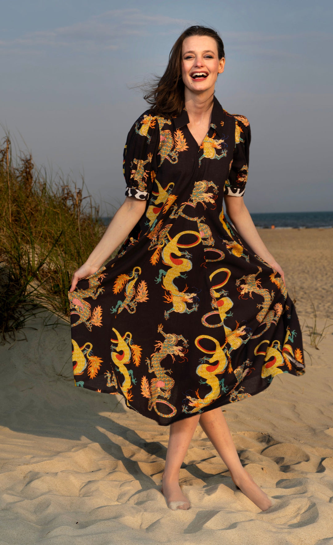 Montauk Dress Black Dragon Print