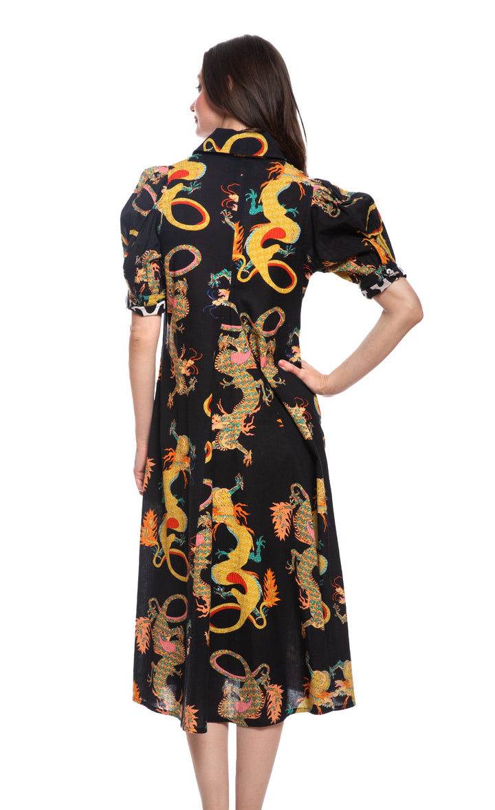 Montauk Dress Black Dragon Print