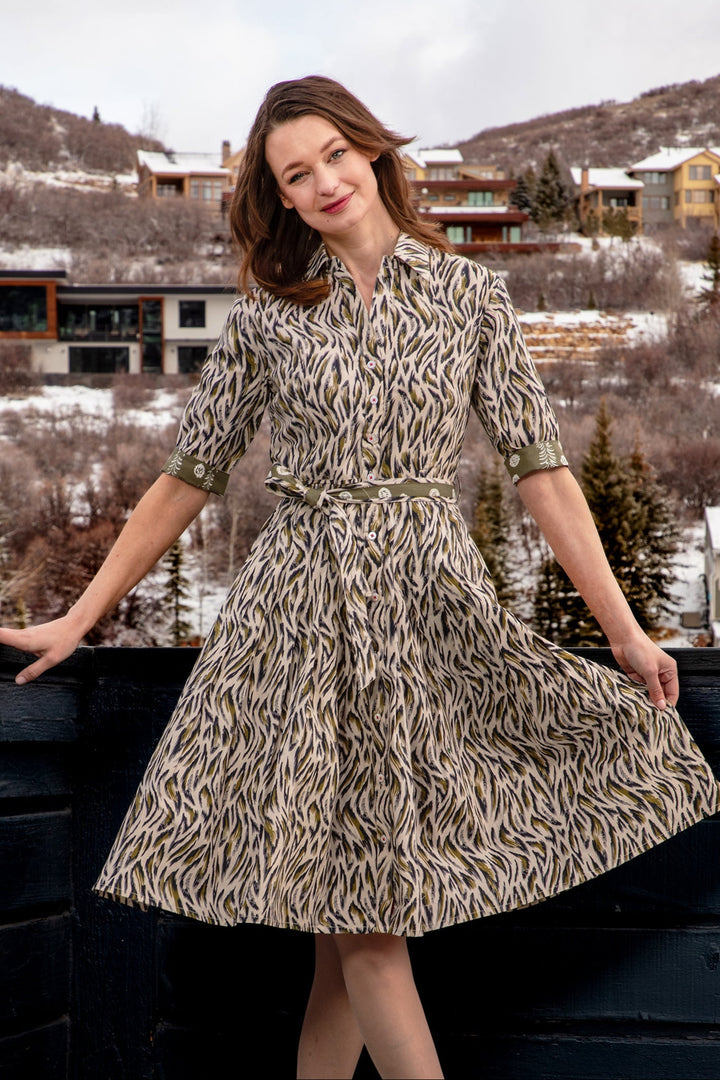 Mrs. Maisel Olive Green Flame Print Dress