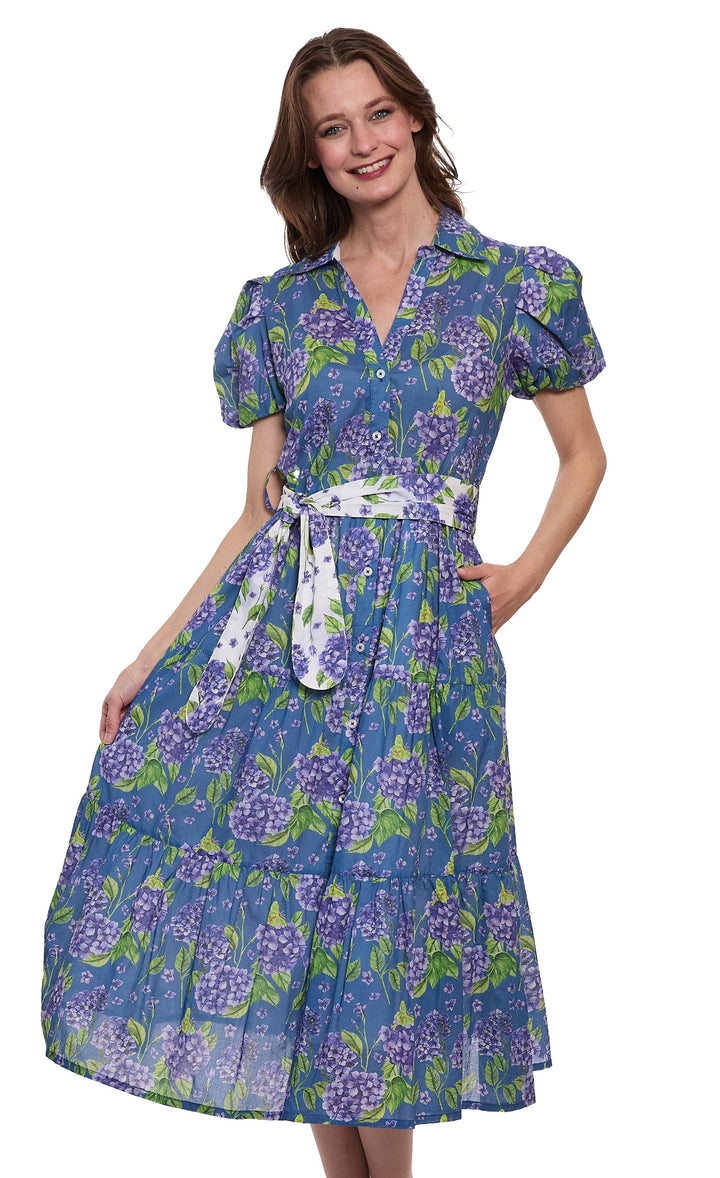 Litchfield Dress Navy Ground Hydrangea Print-DRESSES-DIZZY-LIZZIE-Just Perfect Collection