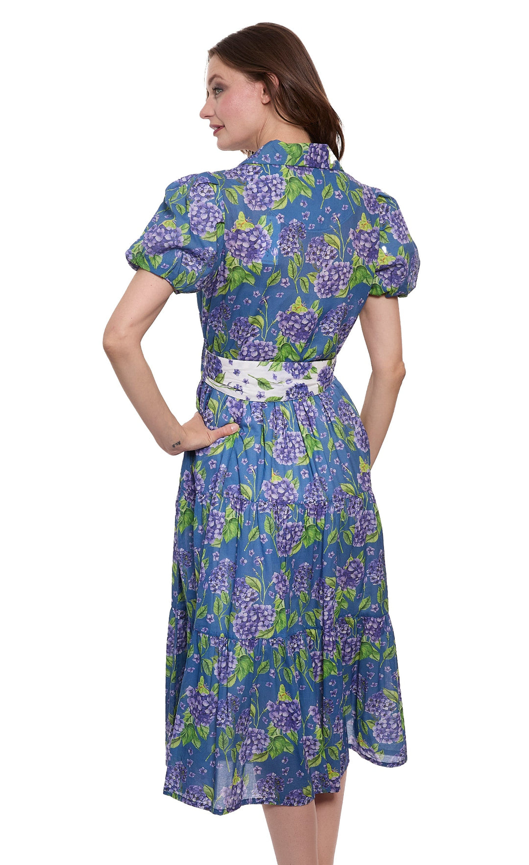 Litchfield Dress Navy Ground Hydrangea Print-DRESSES-DIZZY-LIZZIE-Just Perfect Collection
