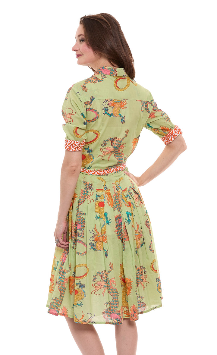 Mrs Maisel Dress Soft Green Dragon Print Cotton Voile