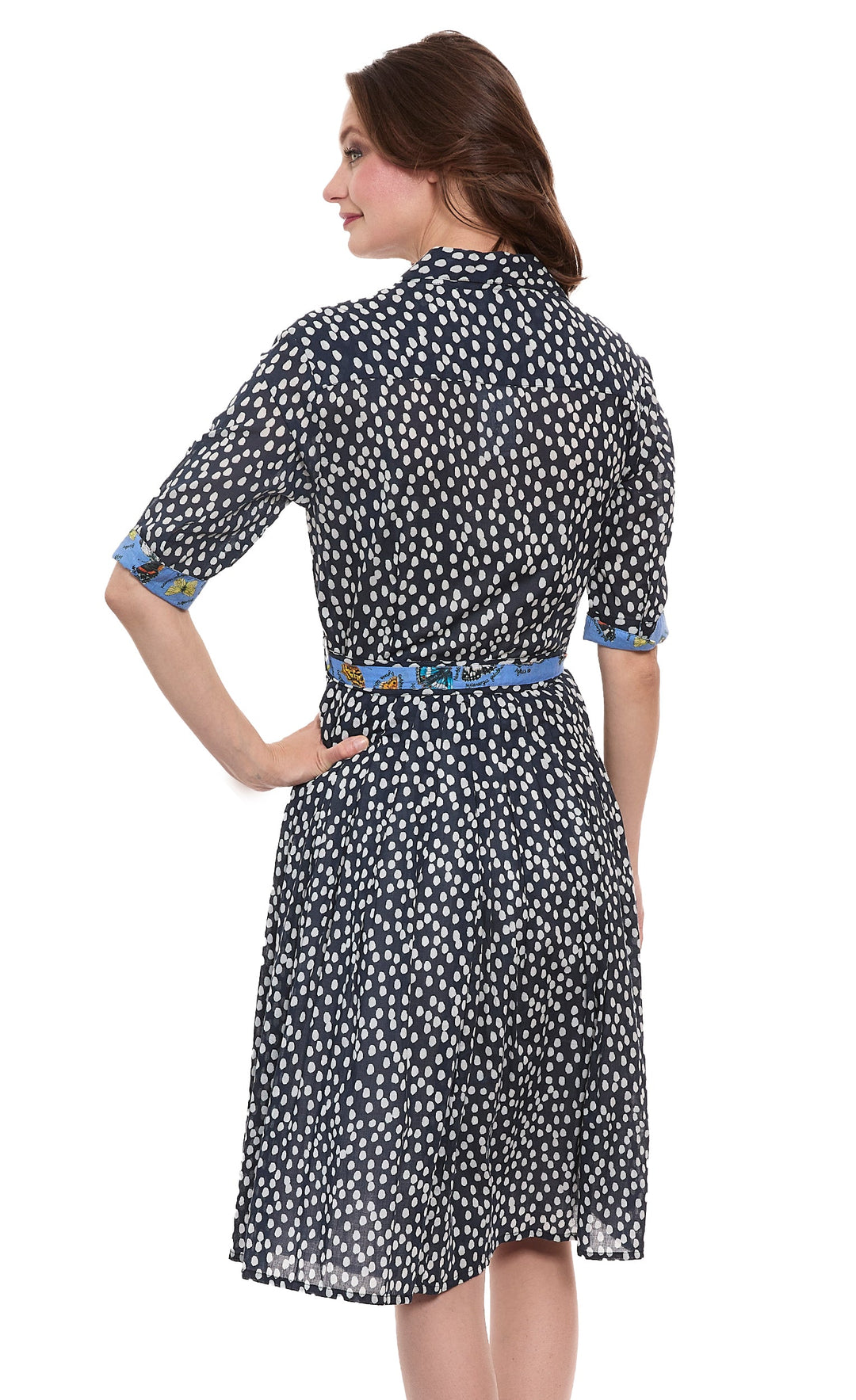 Mrs Maisel Dress Navy White Polka Dot Print Cotton Voile