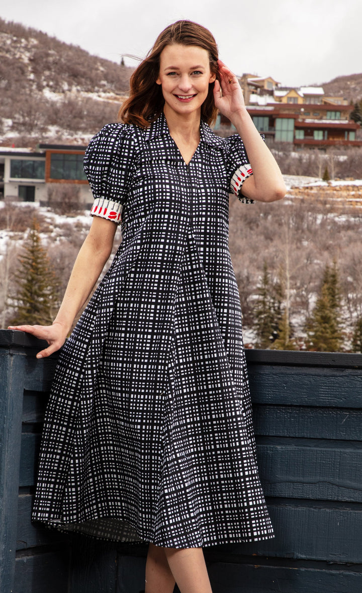 Montauk Dress Black and White Grid Dress