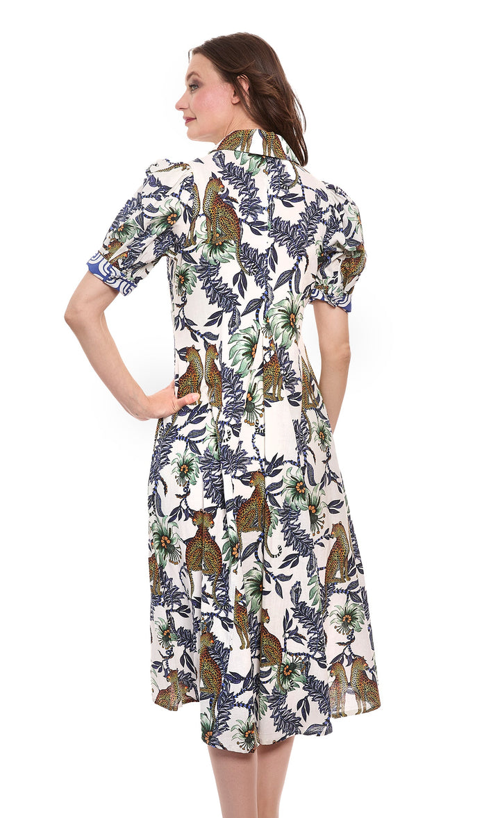 Montauk Dress Cheetahs and Floral Linen Cotton