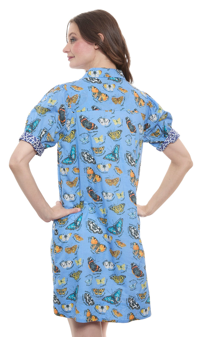 Left Bank Puff Sleeve Dress Butterfly Print On Cotton Voile