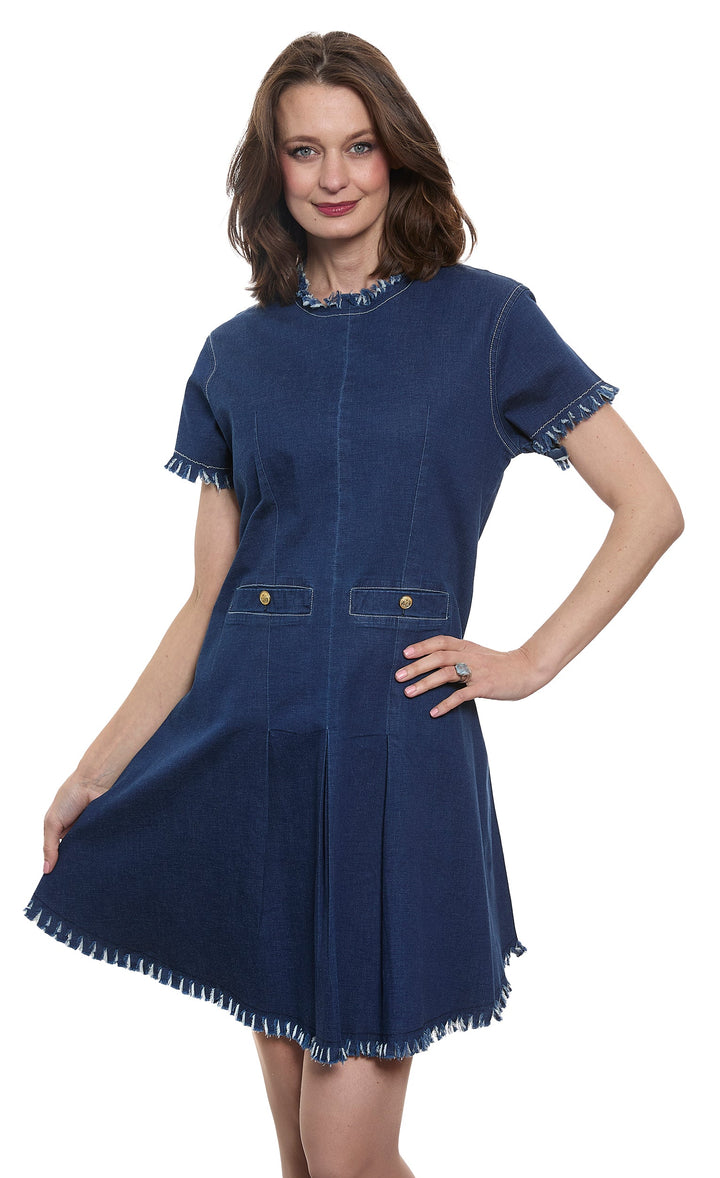 Coco Denim Dress with Fringe and Gold Buttons