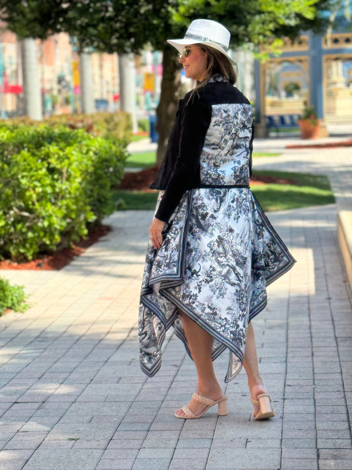 The Black Denim Jacket / Black & White Toile