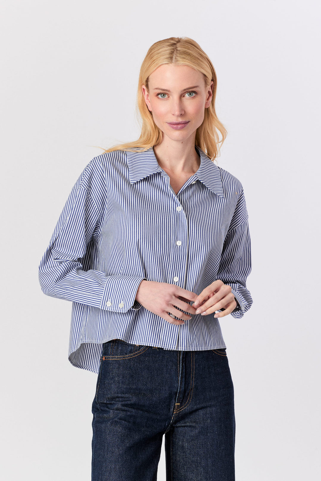 Crop Button Down Shirt Stripe
