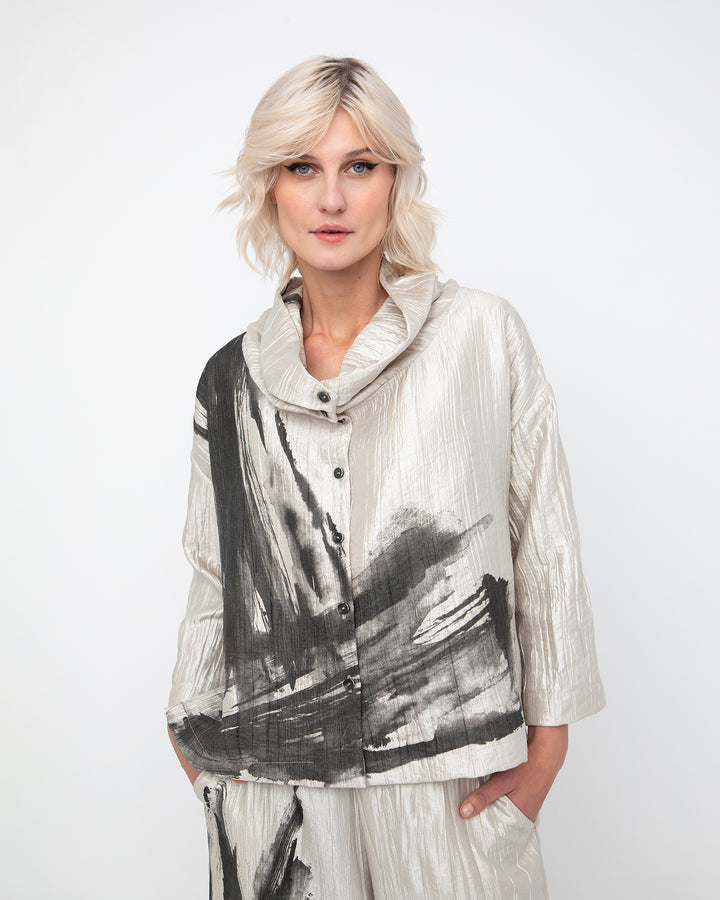 Cowl Top in Ivory Black