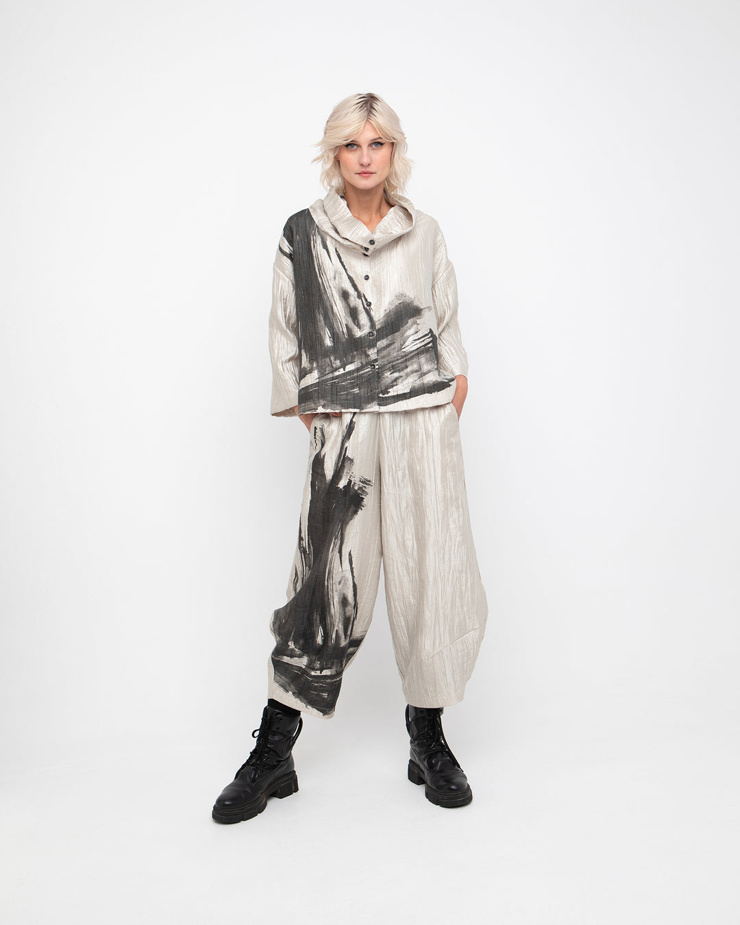 Cowl Top in Ivory Black