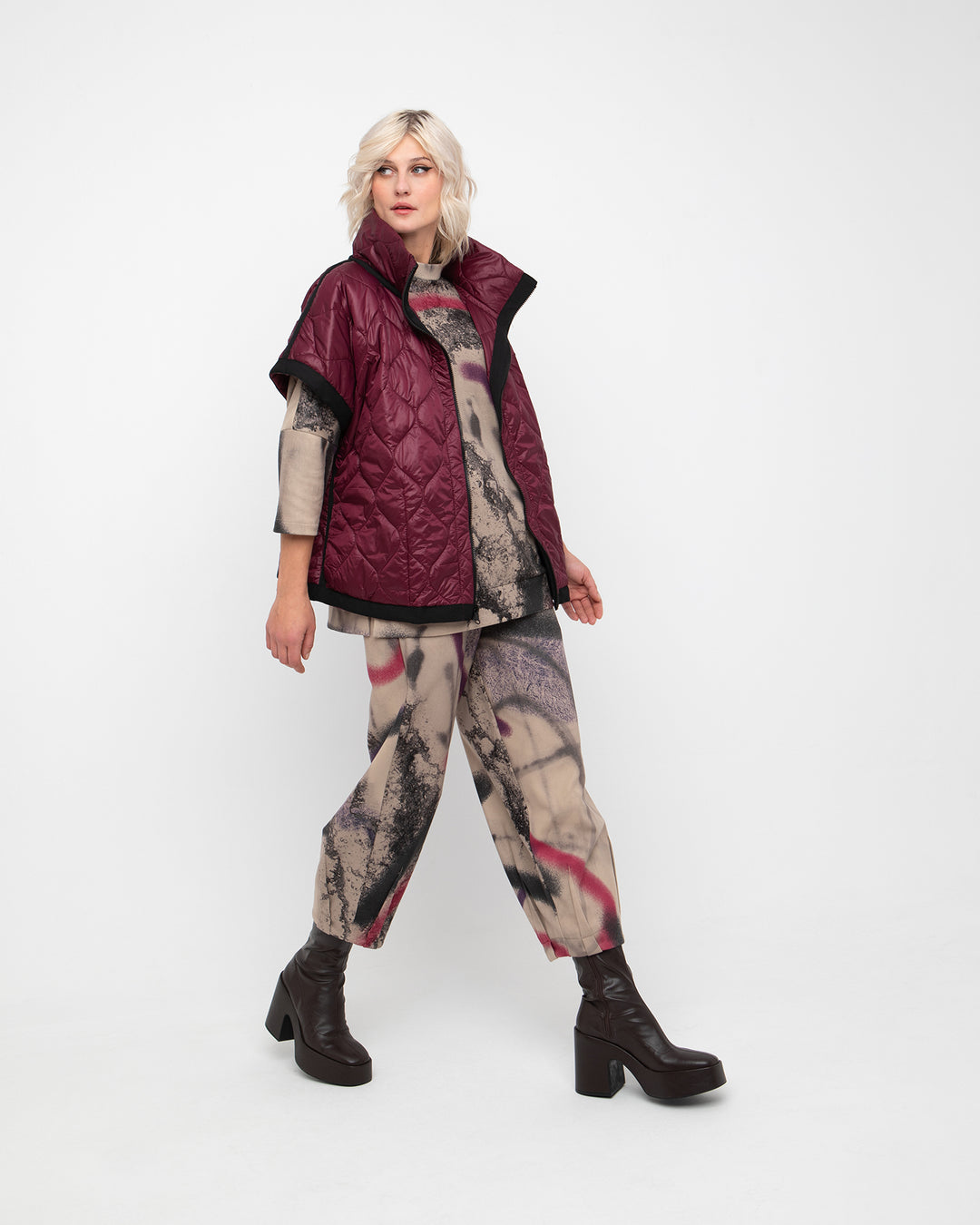 Solid Quilted Vest in Burgundy