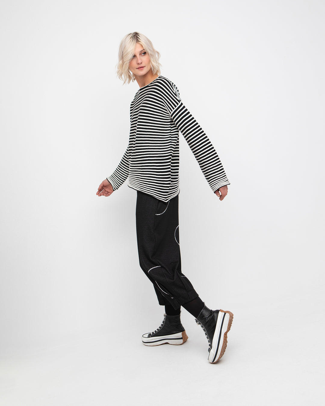 Boxy Stripe Sweater in Black & White
