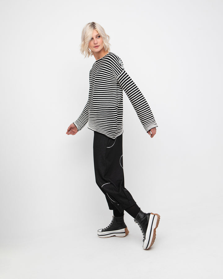 Boxy Stripe Sweater in Black & White