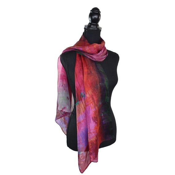 Darby Pressed Leaf Silk Scarf Fuchsia