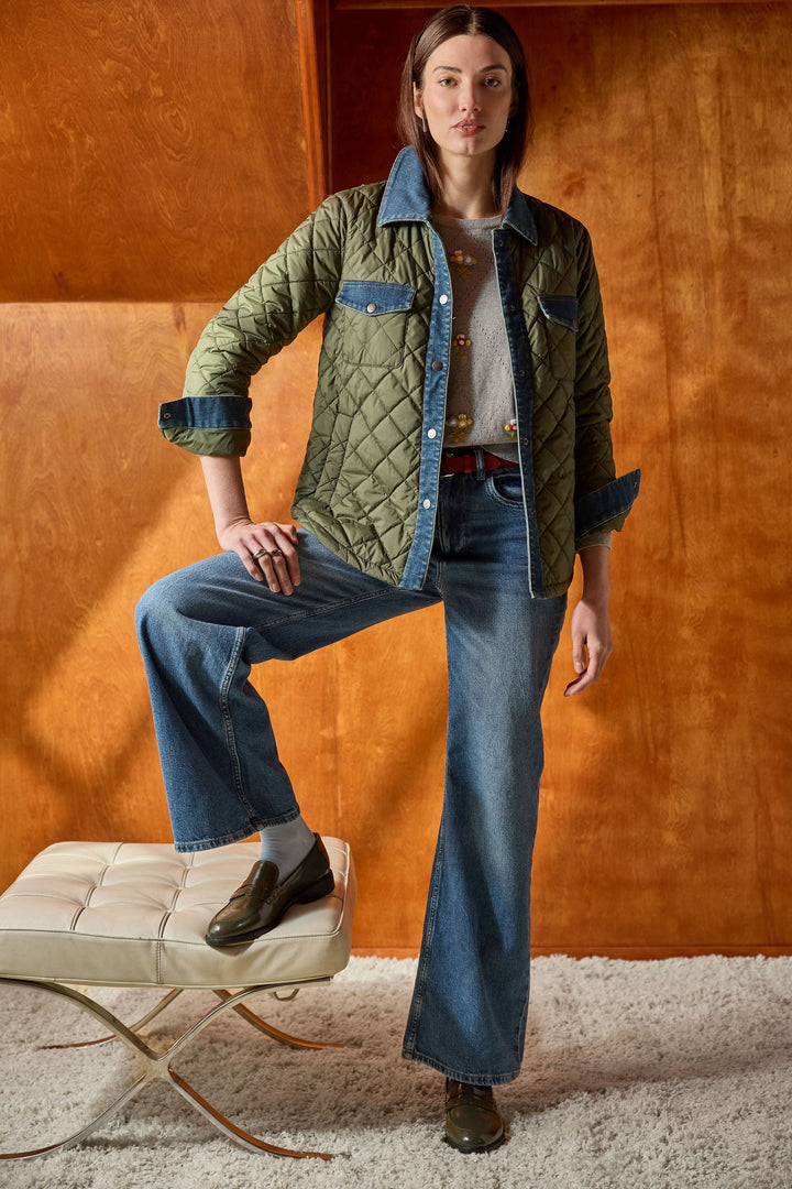 Puffer Jacket Denim Trim-COATS-J SOCIETY-Just Perfect Collection