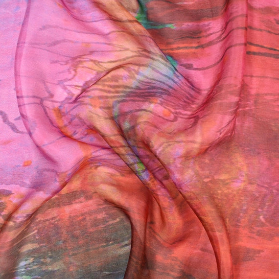 Darby Pressed Leaf Silk Scarf Fuchsia
