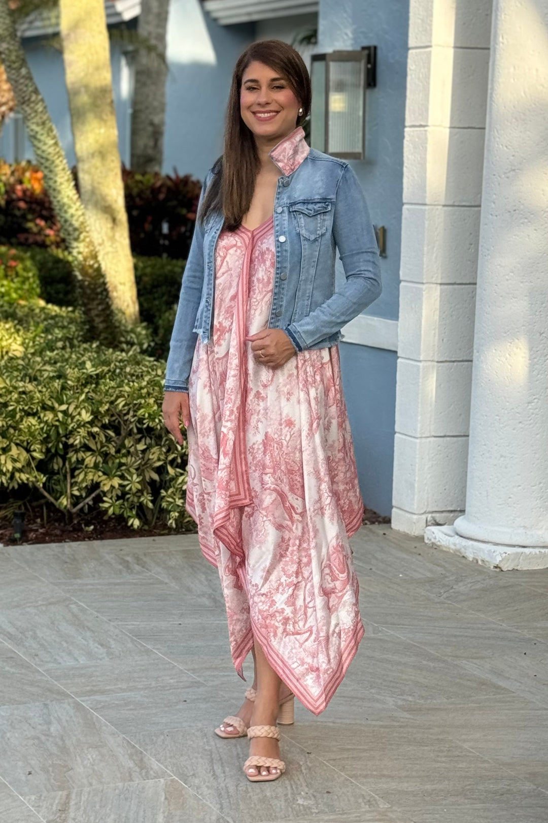 satin dress with denim jacket Silk Dresses with Jean Jackets