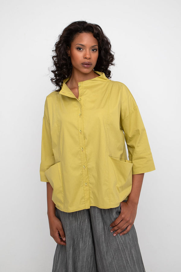 Crinkle Button Down Shirt Lemon