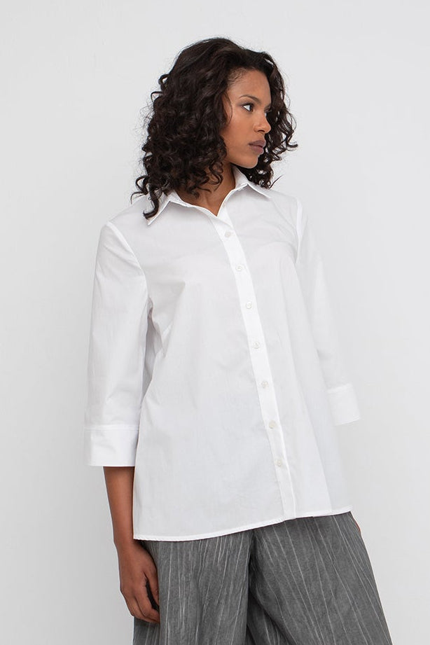 3/4 Sleeve Button Down Shirt White
