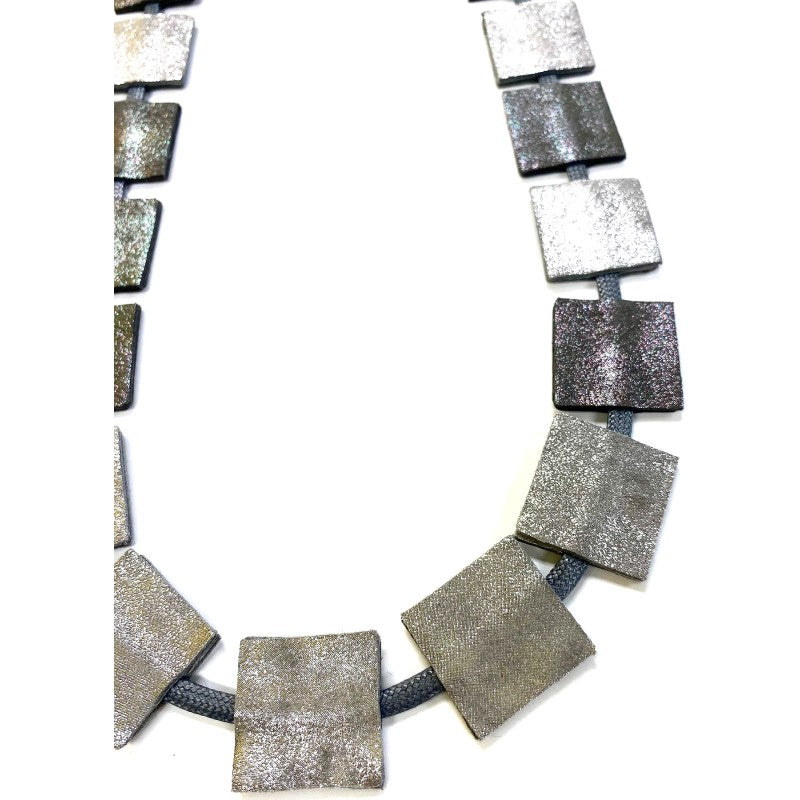 7pm Leather Double Side Necklace in Ombre Silver