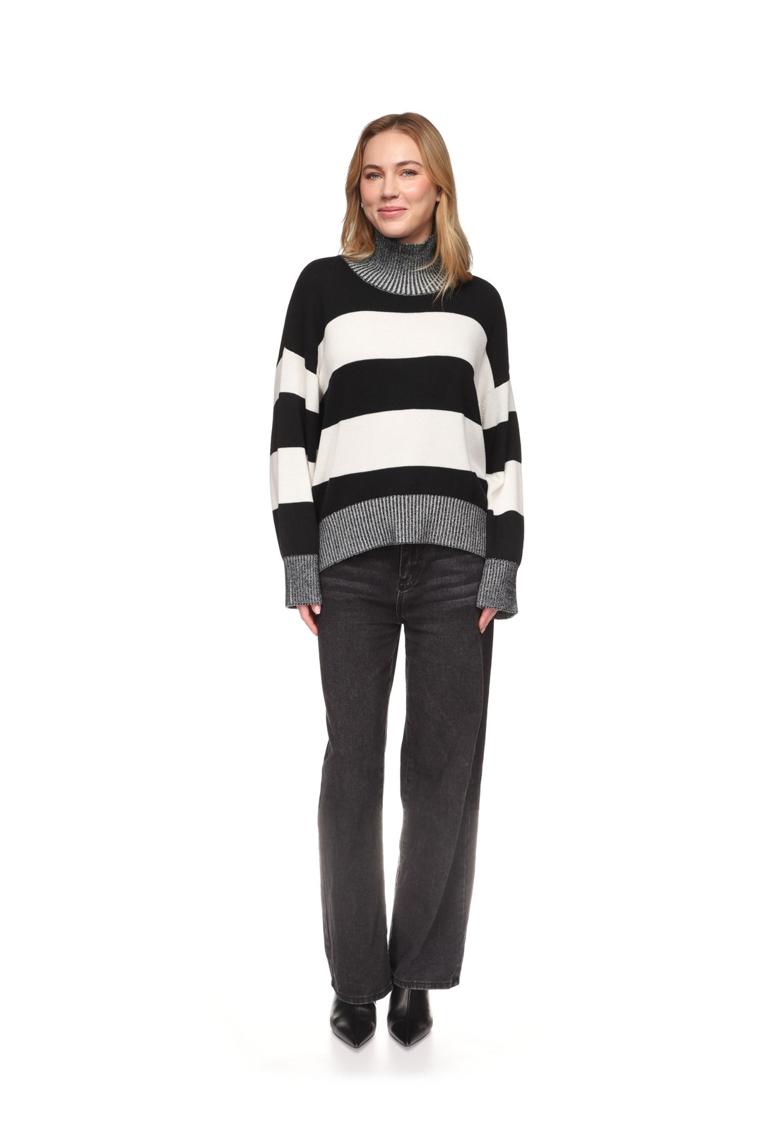 Betty Stripe Funnel Neck Sweater Black