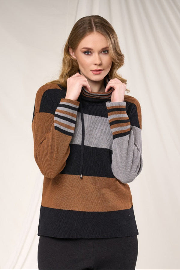Cowl Neck Stripe Sweater Black Multi