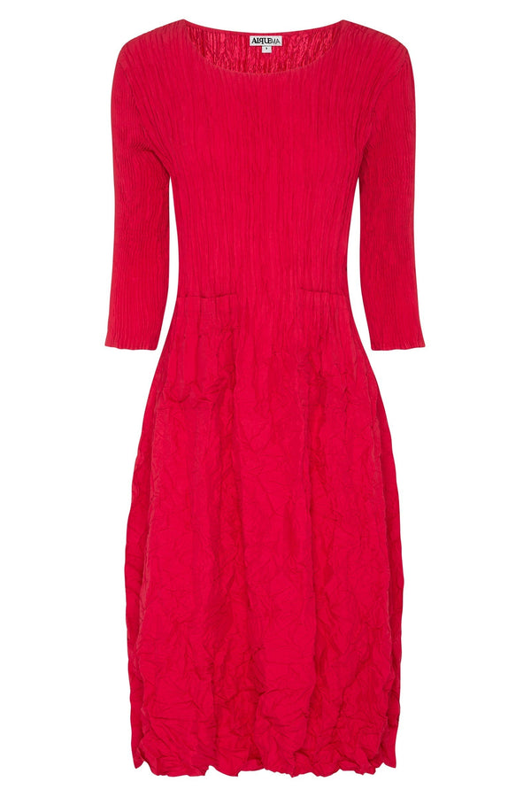 3/4 Sleeve Smash Pocket Dress Solid Raspberry