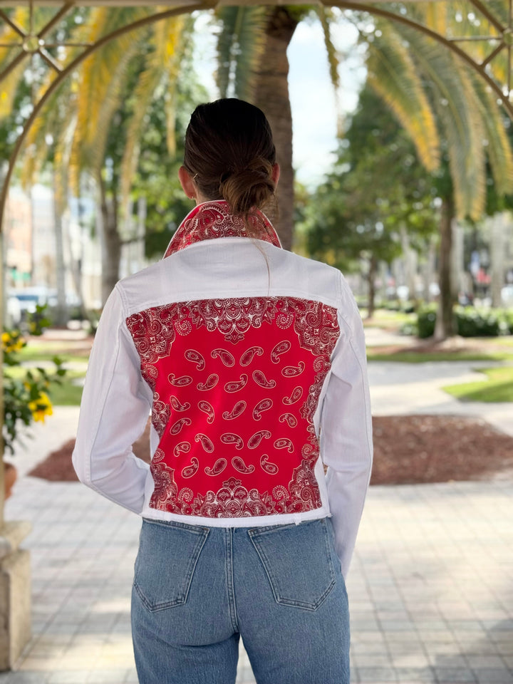 The White Denim Jacket / Western Paisley Red