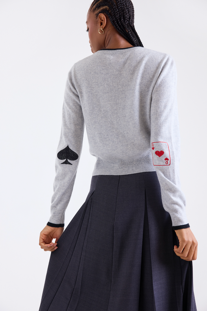 Queen of Heart Crewneck Sweater in Grey