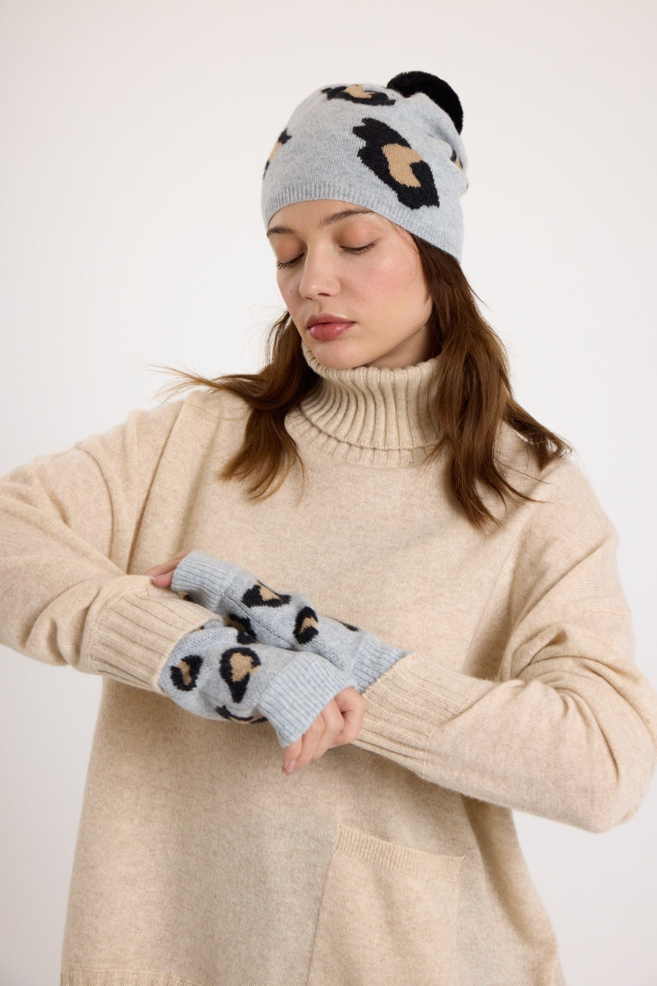 Animal Pom Hat Grey Charcoal