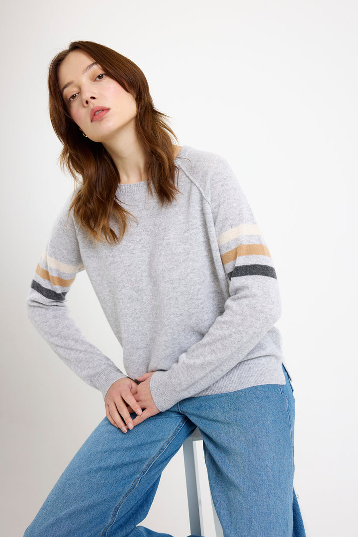 Annie Stripe Crewneck in Grey