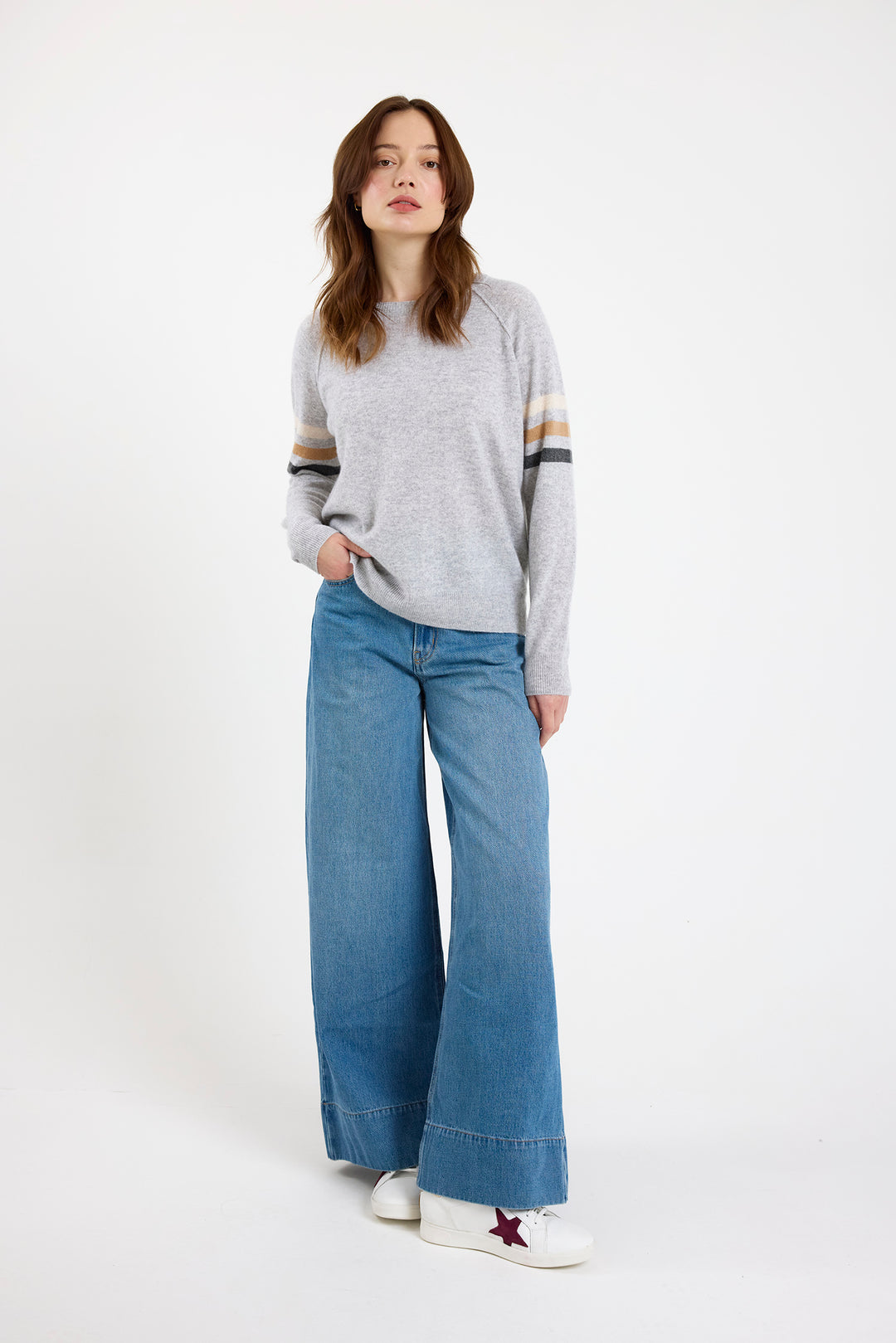 Annie Stripe Crewneck in Grey